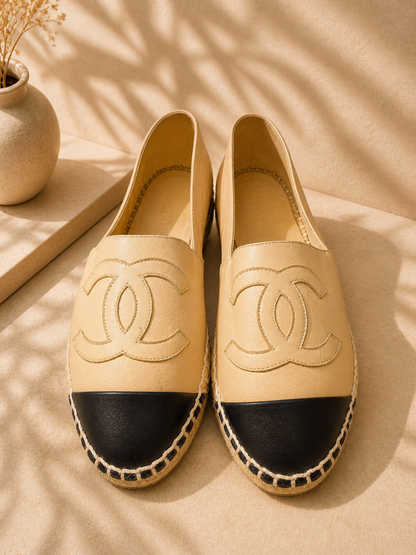 Chanel Size 36 Espadrilles Lambskin Beige/Black Shoes | Pre-Loved