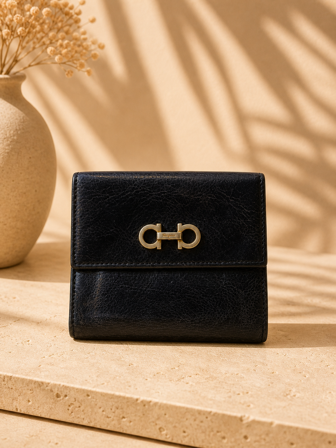 Ferragamo Black Leather Compact Wallet | Pre-Loved