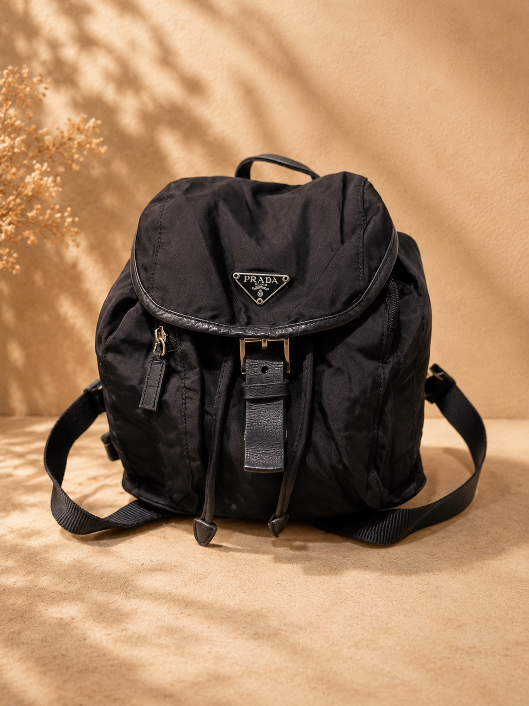 Prada Nylon Flap Backpack in Black | Pre-Loved