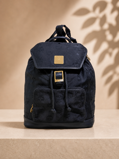 MCM Monogram Nylon Backpack – Black | Pre-Loved
