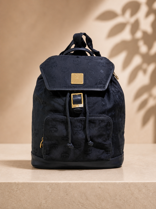 MCM Monogram Nylon Backpack – Black | Pre-Loved