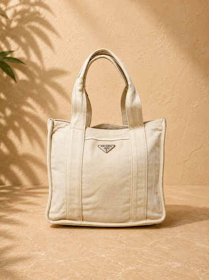 Prada Ivory Canvas Tote Bag | Pre-Loved