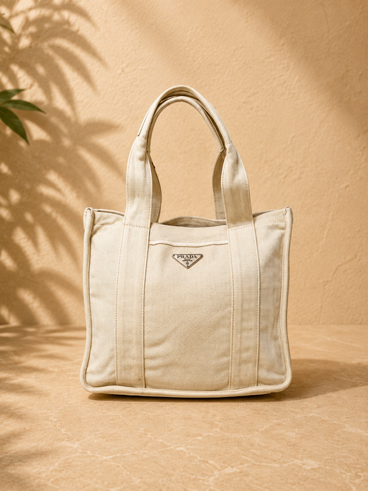 Prada Ivory Canvas Tote Bag | Pre-Loved