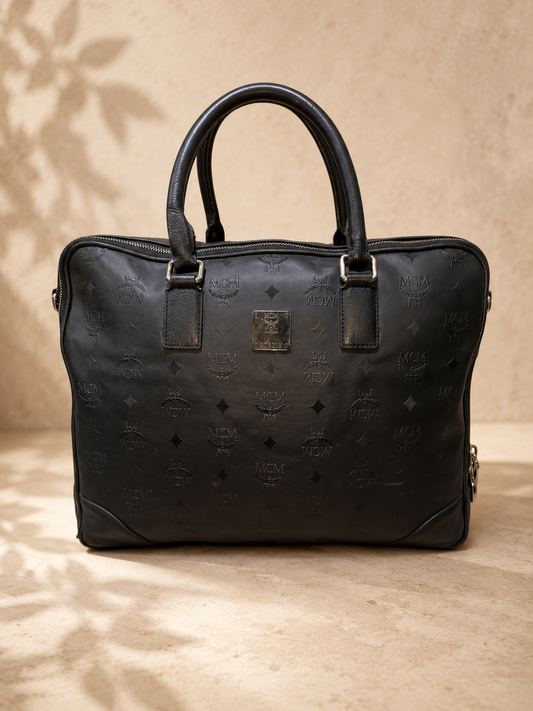 MCM Black Leather Briefcase / Laptop Bag | Pre-Loved